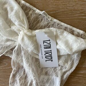 12th Tribe White Lace Strapless Top